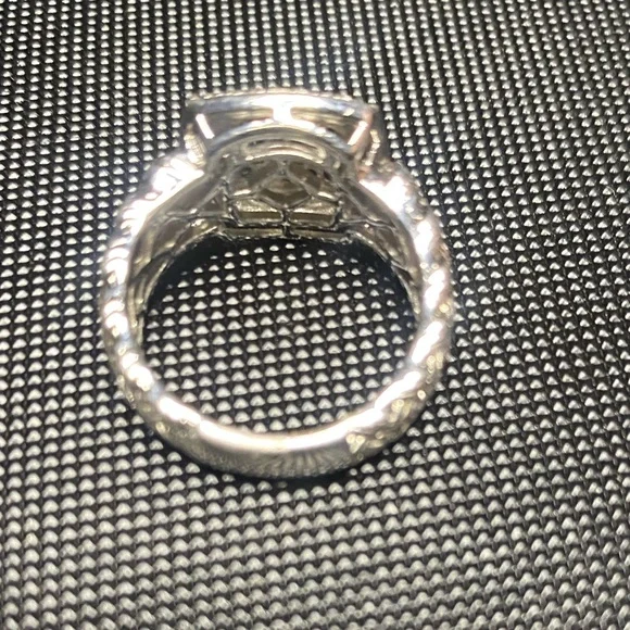 White and velvet green pave diamond ring set in .925 silver 
Maker mark JS - Picture 7 of 8